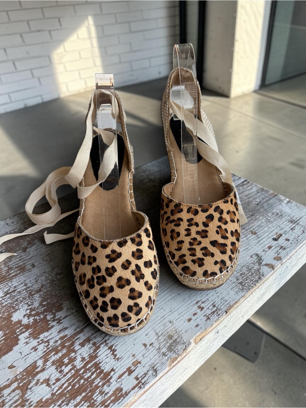 Coconuts by Matisse Leopard Print Espadrille Wedge with Cream Ankle Tie